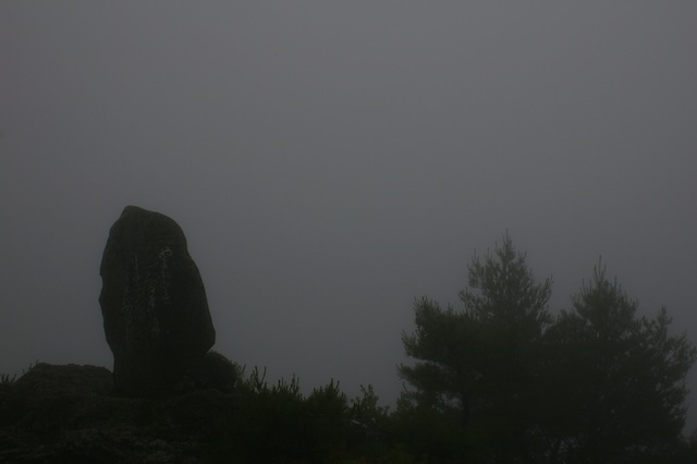 濃霧の中の歌碑