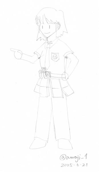 ことでん1200形擬人化ラフ（鉛筆画）