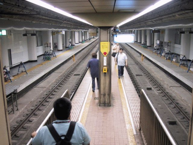 階段を下りてくる方がいないか、後ろに目をつけながらパチリ 階段からホームを臨む
